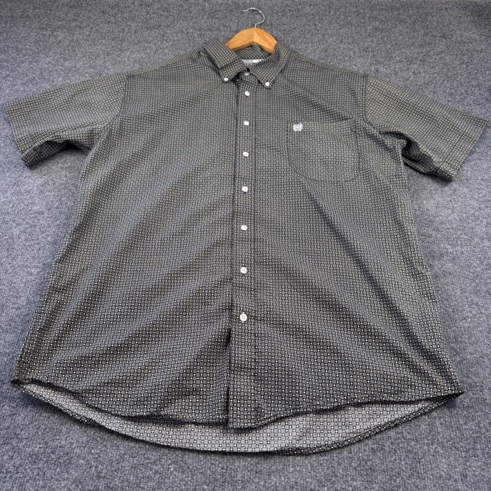 Cinch Button Down Shirt Mens Large Black Geometric Short Sleeve Western Shirt